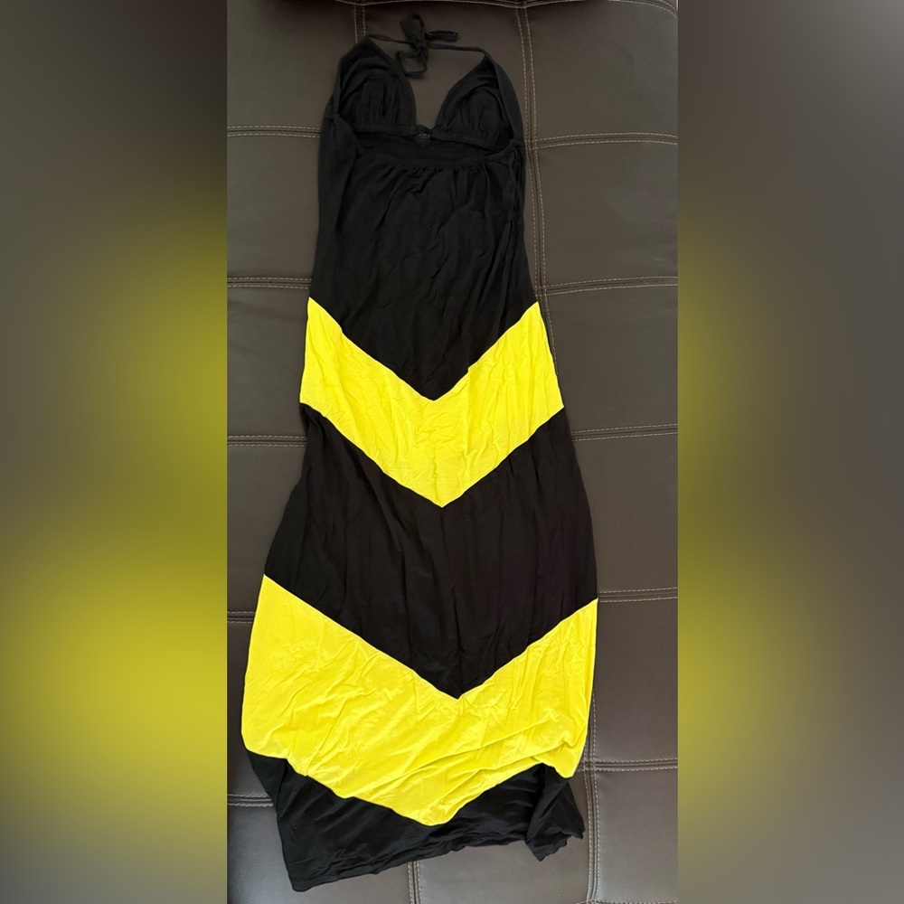 BLACK AND YELLOW HALTER DRESS